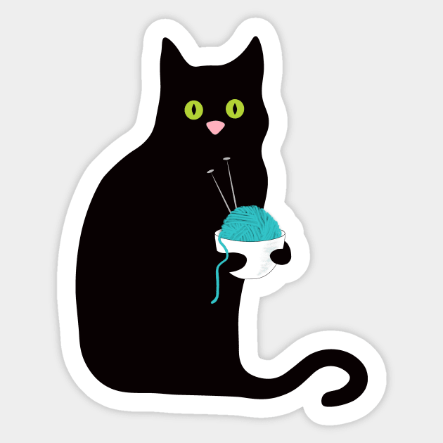 Knitting ramen kitty is surprised that his ramen is a ball of yarn! Sticker by StephJChild